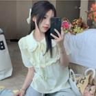 Puff-sleeve Ruffled Blouse Light Almond - One Size