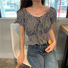 Off-shoulder Plaid Top As Shown In Figure - One Size