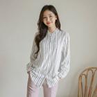 Frilled-collar Floral Striped Blouse