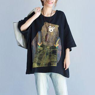 Bear Print Elbow Sleeve T-shirt