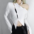 Set: Long-sleeve Asymmetrical Cropped T-shirt + Camisole Top