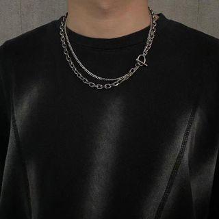 Layered Alloy Necklace 1pc - Silver - One Size