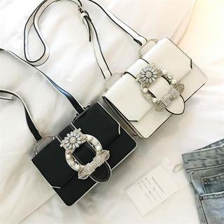 Faux Leather Rhinestone Crossbody Bag