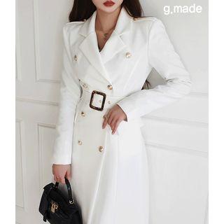 Metallic-button Double-breasted A-line Coatdress