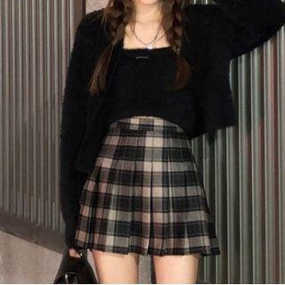 Plain Camisole Top / Cardigan / Pleated Skirt / Set
