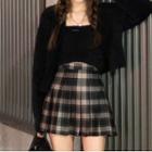 Plain Camisole Top / Cardigan / Pleated Skirt / Set