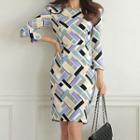 3/4-sleeve Patterned Shift Dress