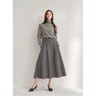 Band-waist Maxi Skirt Gray - One Size