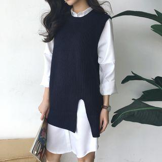 Slit Sleeveless Long Sweater