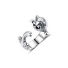 925 Sterling Silver Plated Vintage Elegant Fashion Cat Adjustable Opening Ring Silver - One Size