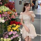 Off-shoulder Asymmetrical Hem Short-sleeve Dress