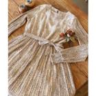 Floral Print Pleated Dress Beige - One Size