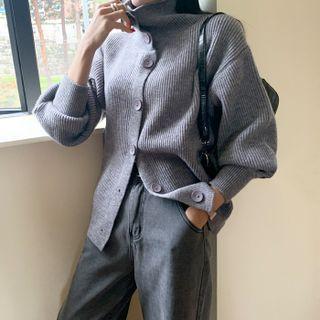 Bishop-sleeve Stand-collar Cardigan