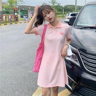 Short-sleeve Peach Embroidered Polo Dress