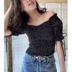 Short-sleeve Off-shoulder Dotted Blouse