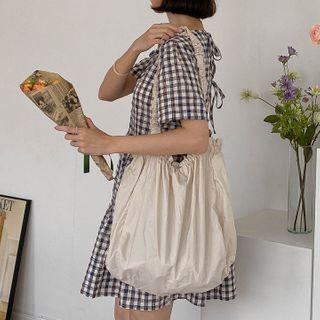 Snap-button Shirred Shopper Bag