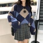 Color Block Sweater / Plaid Pleated Skirt
