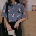 Short-sleeve Cartoon Cow Print Shirt