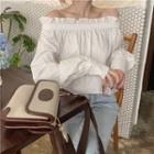 Long-sleeve Off-shoulder Ruffled Top White - One Size