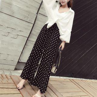 Set: Plain Blouse + Camisole + Wide Leg Pants