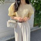 Puff-sleeve Button-back Sheer Blouse