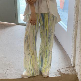 Tie Dye Wide-leg Pants Fruit Green - One Size