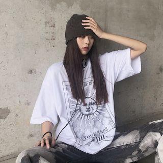 Sun Print Elbow-sleeve T-shirt White - One Size