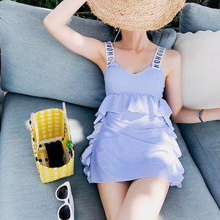 Letter Strap Plaid Swim Dress