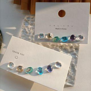 Set Of 6: Irregular Resin Earring Set Of 6 Pcs - Yellow & Green & Purple - One Size