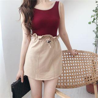 Contrast Trim Tank Top / A-line Skirt