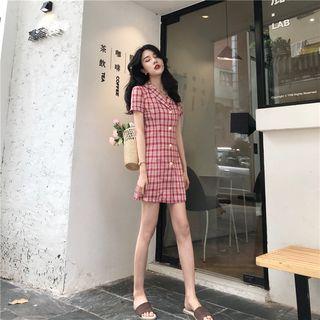 Short Sleeve Plaid Shirt Dress