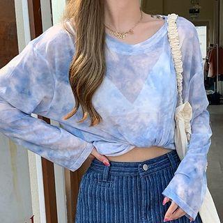 Mesh Sheer Tie-dye Cropped T-shirt