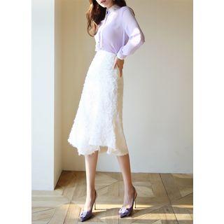 Asymmetric-hem Fringed Midi Skirt