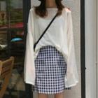 Long-sleeve T-shirt / Plaid Mini A-line Skirt