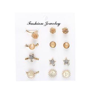 Set: Retro Earring / Ring (various Designs) As Shown In Figure - One Size
