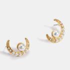 Faux Pearl Alloy Moon Earring 1 Pair - One Size