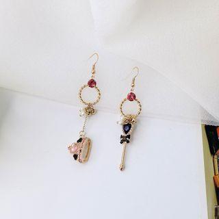 Heart Rhinestone Faux Pearl Asymmetrical Dangle Earring 1 Pair - Black & Pink & Blue & Gold - One Size