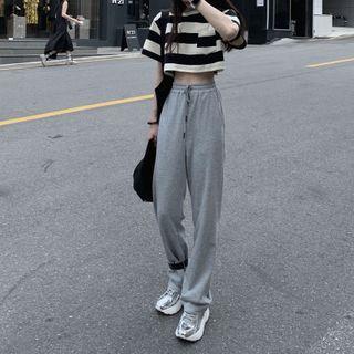 Short-sleeve Striped Cropped T-shirt / Wide Leg Pants / Set