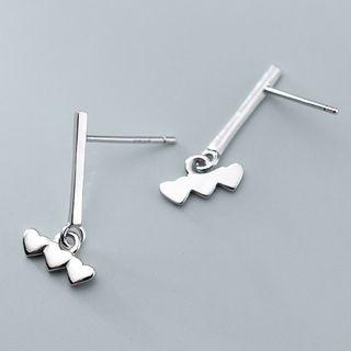 925 Sterling Silver Heart & Bar Dangle Earring 1 Pair - S925 Silver - As Shown In Figure - One Size