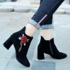 Floral Block Heel Short Boots