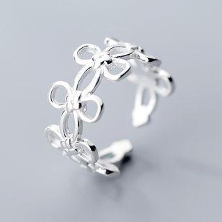 925 Sterling Silver Perforated Floral Open Ring Silver - One Size