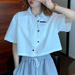 Short Sleeve Crop Shirt White - One Size