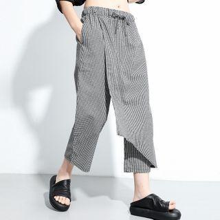 Gingham Wide-leg Cropped Pants Black - One Size