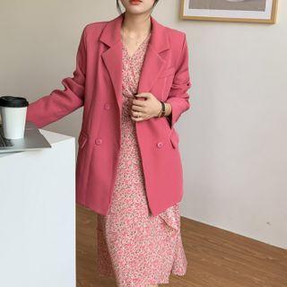 Double Breasted Coat / Long-sleeve Floral Dress