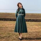 Long-sleeve Embroidered Collared Dress