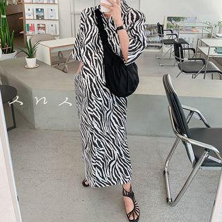 Zebra-pattern Maxi Shirtdress
