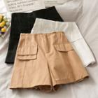 Elastic High-waist Plain Shorts