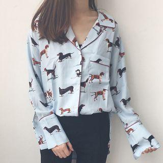 Dog Print Shirt Light Blue - One Size