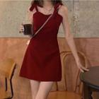 Spaghetti Strap Plain Mini Dress Red - One Size
