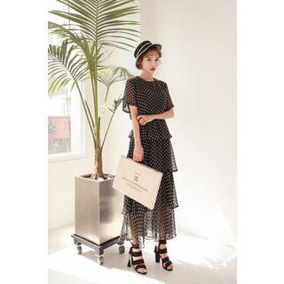 Dotted Tiered-hem Maxi Dress